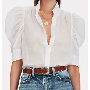 FRAME Gillian Ramie Puff Sleeve Blouse Shirt White Small
